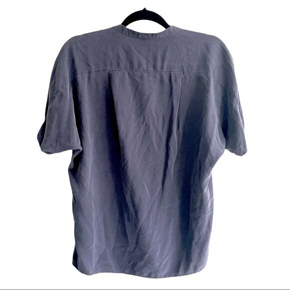 ECRU Silk Oversized Short Sleeve Popover Blouse Navy Blue S - Picture 2 of 4